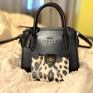 Coach Black Andrea Caryall Bag with Leopard Print Wallet